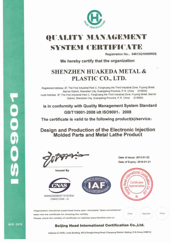 QUALITY MANAGEMENT SYSYTEM CERTIFICATE ISO9001